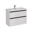 Тумба под умывальник Lemark COMBI 100 см под 1 раковину, подвесная/напольная, 2 ящика, цвет планки: Чёрный, цвет корпуса, фасада: Белый глянец LM03C100T-black